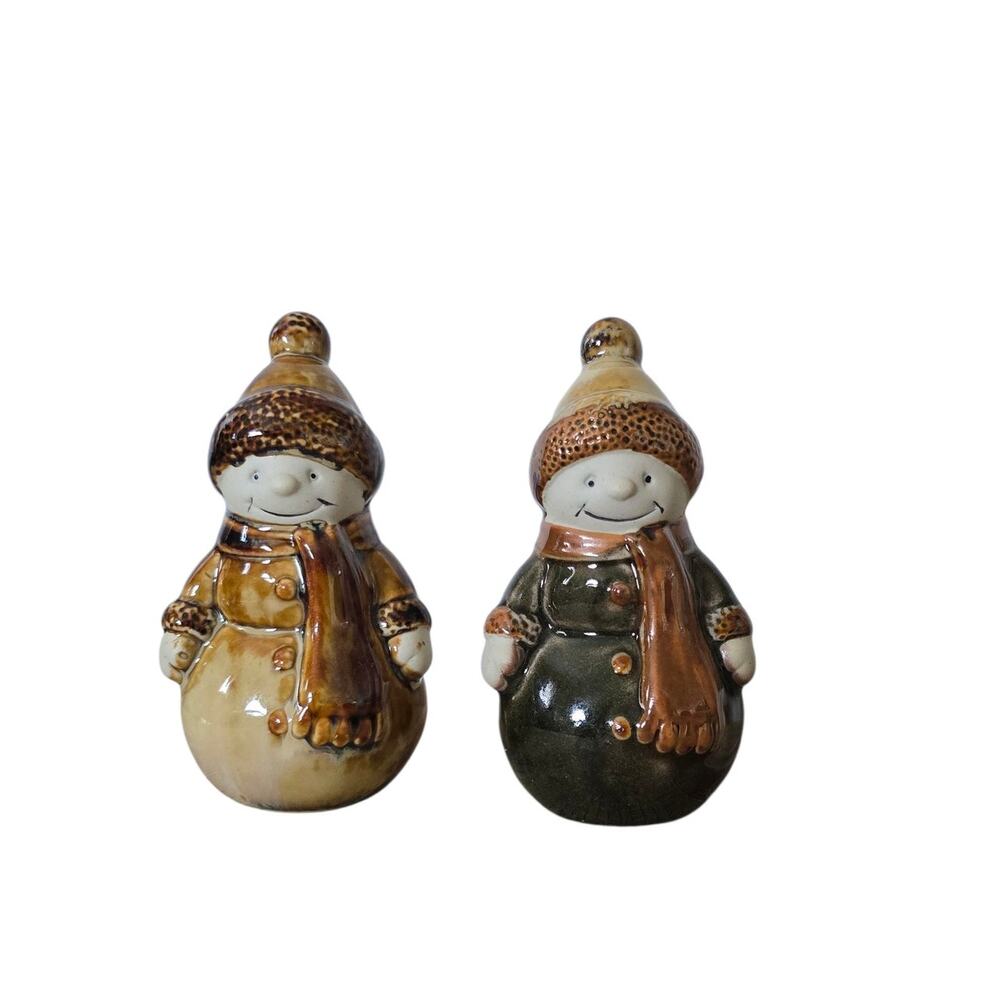 Vintage Ceramic Snowmen Salt & Pepper Shakers No Stoppers